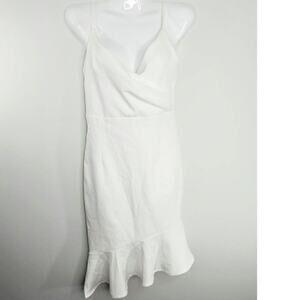 U. Peach White‎ Ruffled Hem Faux Wrap Dress Sleeveless Size S